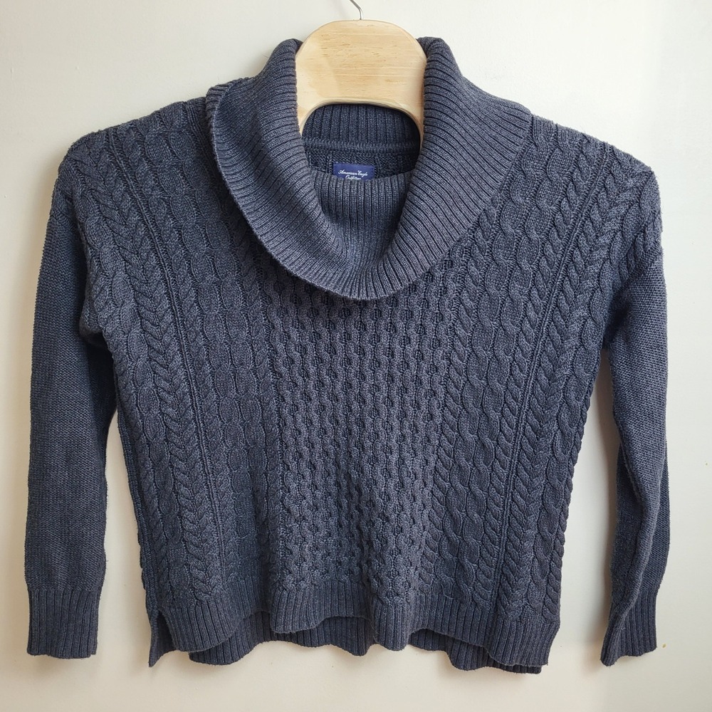 American Eagle Outfitters Women XL? Cable Knit Cowl Neck Sweater Dark Gray  READ